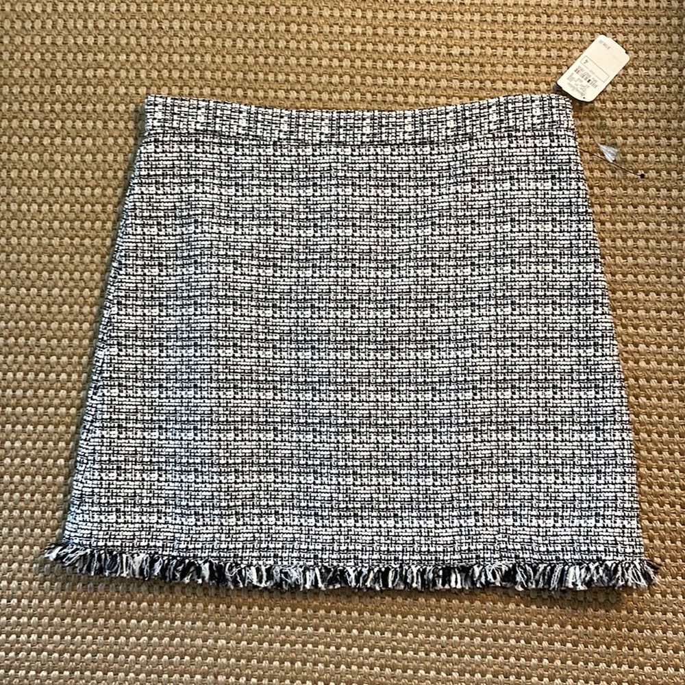 Alice and Olivia black and white tweed fringe skirt.